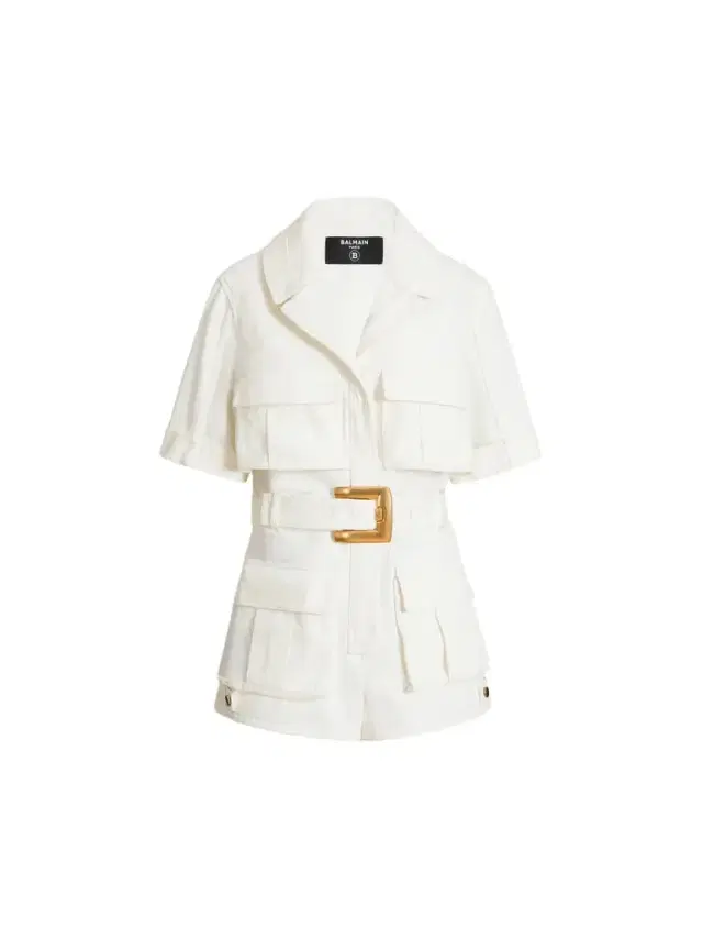 Balmain Belted denim playsuit