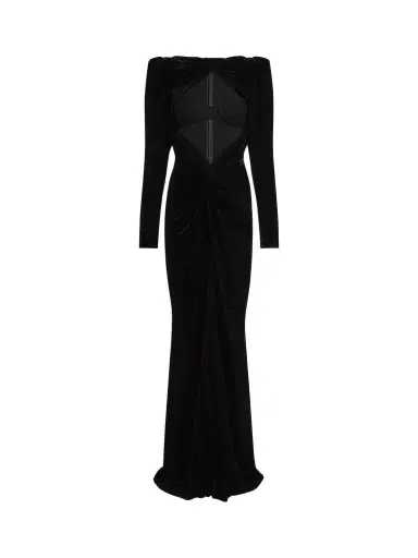 Balmain Long velvet and lace dress | Thumbnail 1 Balmain Long velvet and lace dress | Thumbnail 1