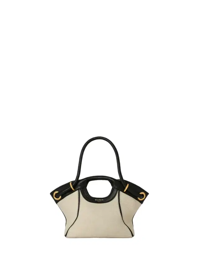 Small Tote in smooth leather and canvas Small Tote in smooth leather and canvas