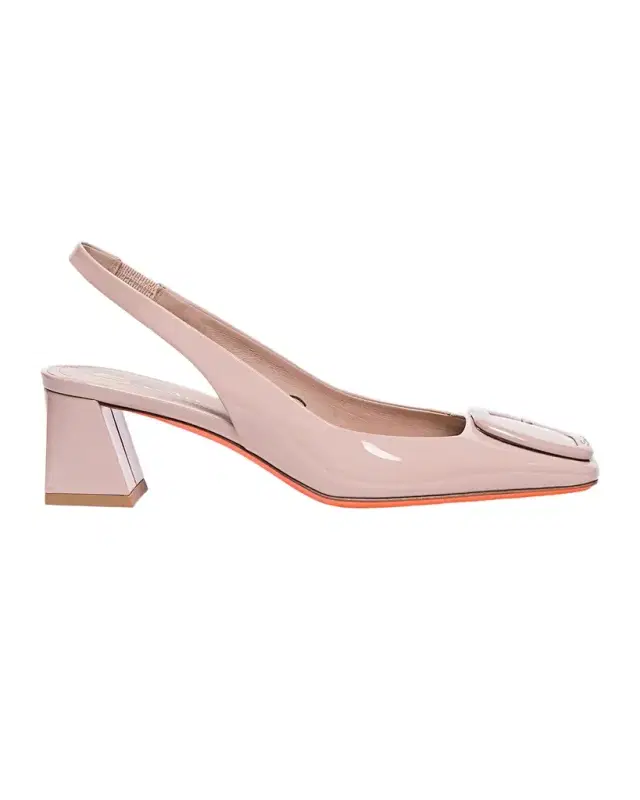 Santoni Lemon Patent Buckle Slingback Pumps