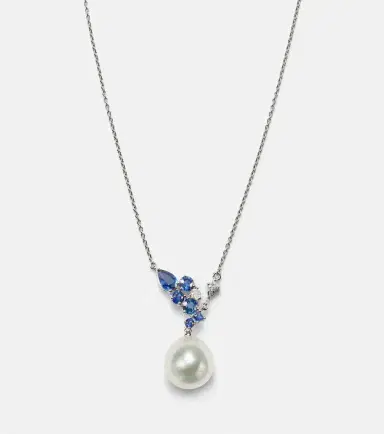 Bucherer Fine Jewellery Romance 18kt white gold necklace with sapphires, diamonds, and pearl | Thumbnail 3