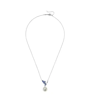 Bucherer Fine Jewellery Romance 18kt white gold necklace with sapphires, diamonds, and pearl | Thumbnail 1
