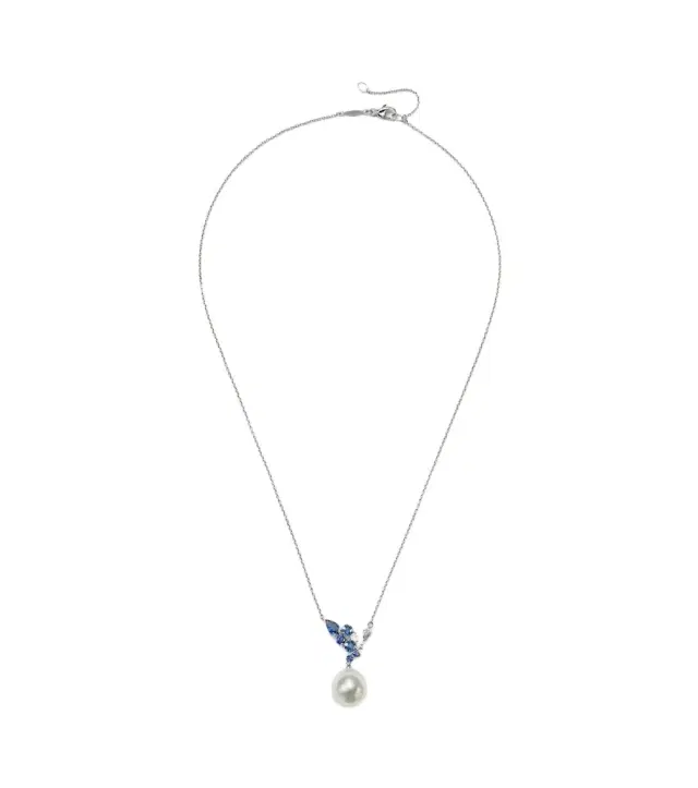 Bucherer Fine Jewellery Romance 18kt white gold necklace with sapphires, diamonds, and pearl