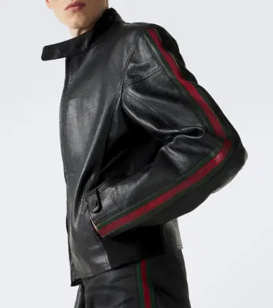 Gucci Web Stripe leather biker jacket | Thumbnail 2 Gucci Web Stripe leather biker jacket | Thumbnail 2