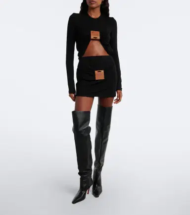 Jean Paul Gaultier Leather-trimmed jersey miniskirt | Thumbnail 3
