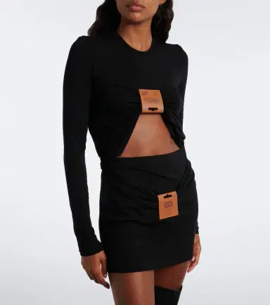 Jean Paul Gaultier Leather-trimmed cropped jersey T-shirt | Thumbnail 3