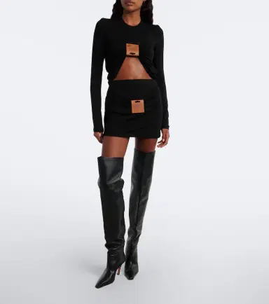 Jean Paul Gaultier Leather-trimmed cropped jersey T-shirt | Thumbnail 6