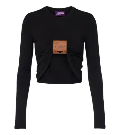 Jean Paul Gaultier Leather-trimmed cropped jersey T-shirt | Thumbnail 1