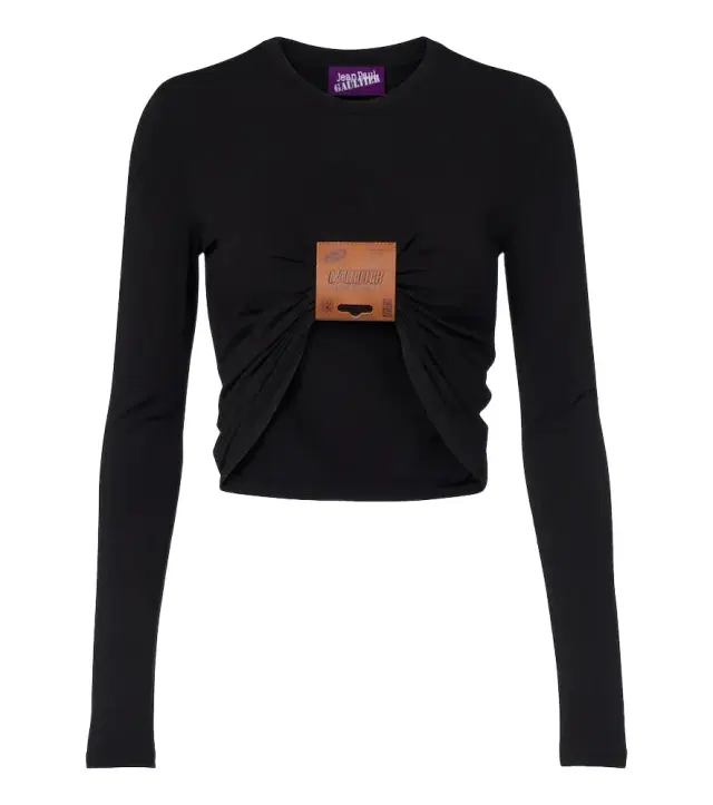 Jean Paul Gaultier Leather-trimmed cropped jersey T-shirt
