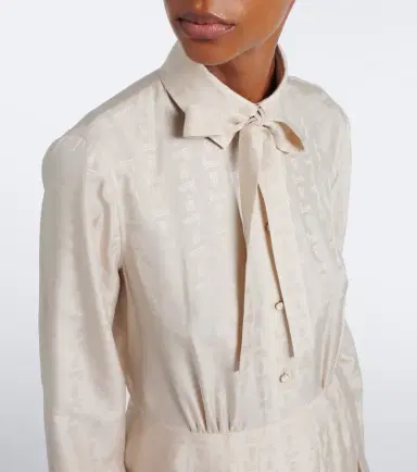 Gucci Pleated tie-neck silk jacquard shirt dress | Thumbnail 2 Gucci Pleated tie-neck silk jacquard shirt dress | Thumbnail 2