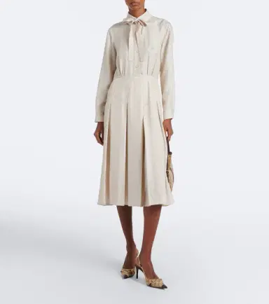 Gucci Pleated tie-neck silk jacquard shirt dress | Thumbnail 7 Gucci Pleated tie-neck silk jacquard shirt dress | Thumbnail 7