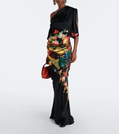 Dries Van Noten Draped printed silk satin gown | Thumbnail 2
