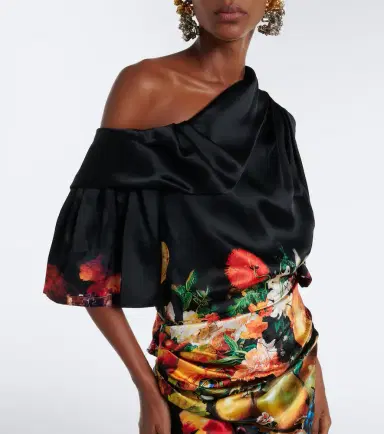 Dries Van Noten Draped printed silk satin gown | Thumbnail 3