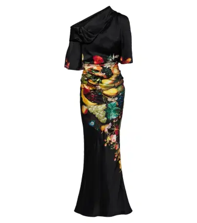Dries Van Noten Draped printed silk satin gown | Thumbnail 1