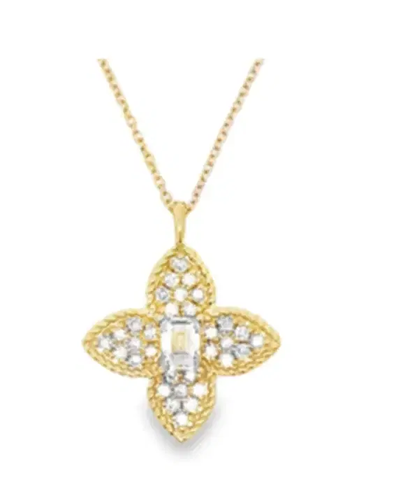 Wish Fine Jewelry 0.60ct Diamond 18K Gol Flower Pendant Chain Necklace