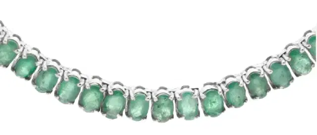 Wish Fine Jewelry 16.66ct Emerald 18K Gold Oval Tennis Necklace