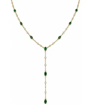 Wish Fine Jewelry 3.15ct Emerald Diamond 14K Gold Lariat Necklace | Thumbnail 1