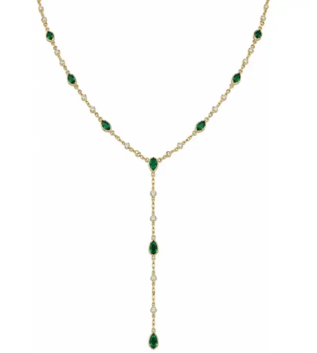 Wish Fine Jewelry 3.15ct Emerald Diamond 14K Gold Lariat Necklace