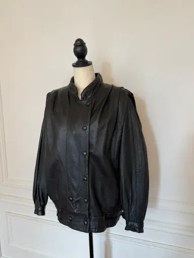Jen Wonders Studio Black Leather Bomber Jacket | Thumbnail 3