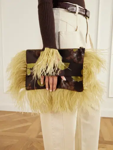 La DoubleJ Party Feather-trimmed Floral-jacquard Clutch | Thumbnail 2 La DoubleJ Party Feather-trimmed Floral-jacquard Clutch | Thumbnail 2