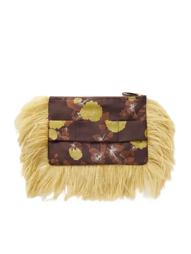 La DoubleJ Party Feather-trimmed Floral-jacquard Clutch