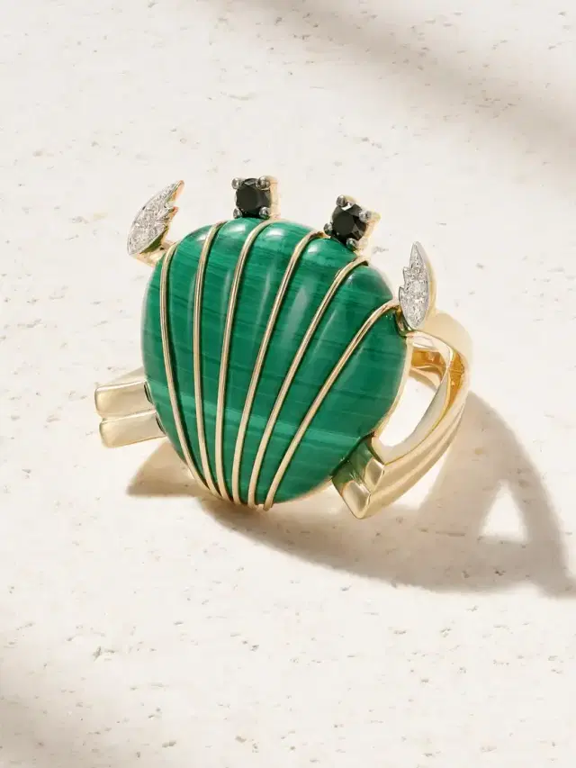 Yvonne Léon Crabe Coquillage 9-karat Gold, Malachite And Diamond Ring
