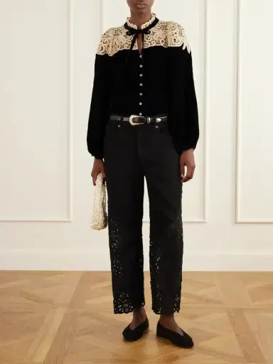 Sea Shiloh Bow-detailed Embroidered Velvet Blouse | Thumbnail 2