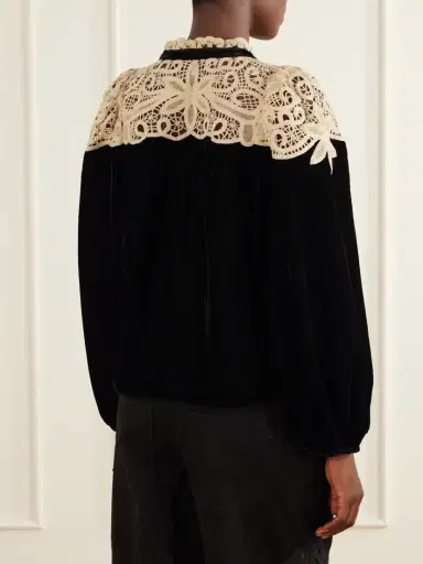 Sea Shiloh Bow-detailed Embroidered Velvet Blouse | Thumbnail 3