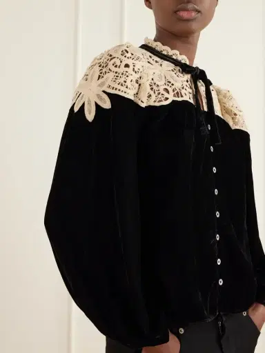 Sea Shiloh Bow-detailed Embroidered Velvet Blouse | Thumbnail 4