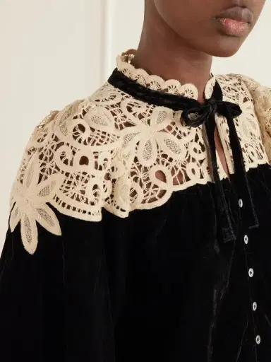 Sea Shiloh Bow-detailed Embroidered Velvet Blouse | Thumbnail 5