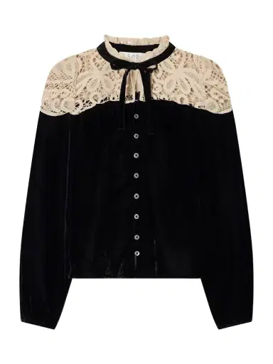 Sea Shiloh Bow-detailed Embroidered Velvet Blouse | Thumbnail 1