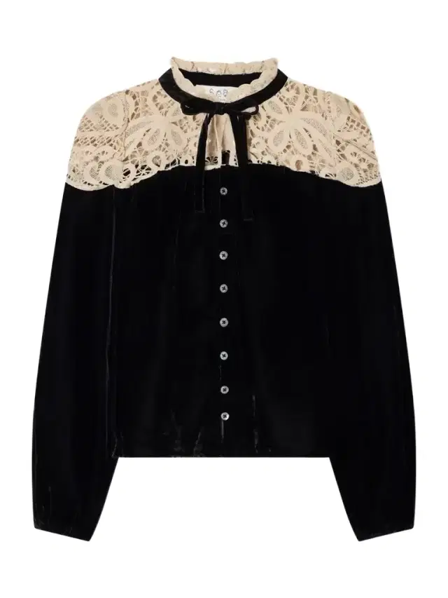 Sea Shiloh Bow-detailed Embroidered Velvet Blouse