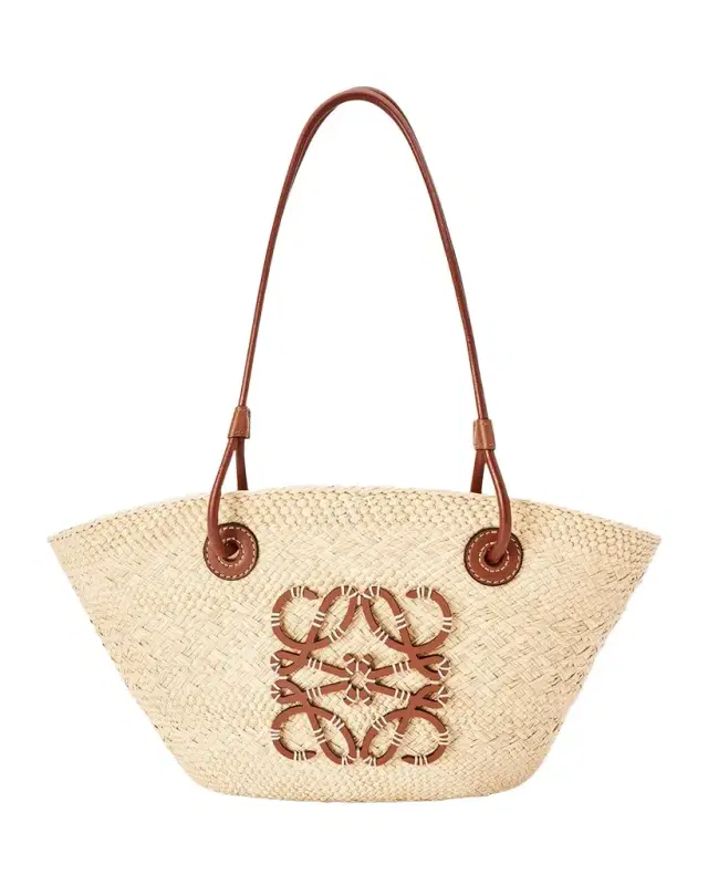 Loewe x Paula's Ibiza Anagram Small Basket Bag in Iraca Palm with Leather Handles