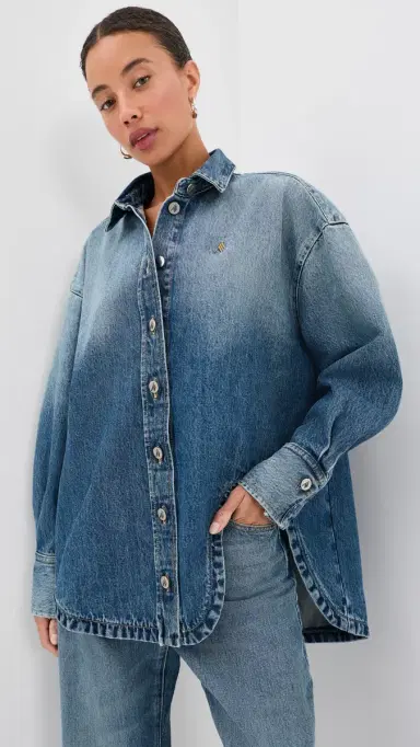 The Attico Bomber Denim Button Down Shirt | Thumbnail 2 The Attico Bomber Denim Button Down Shirt | Thumbnail 2