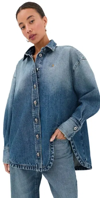 The Attico Bomber Denim Button Down Shirt | Thumbnail 1 The Attico Bomber Denim Button Down Shirt | Thumbnail 1
