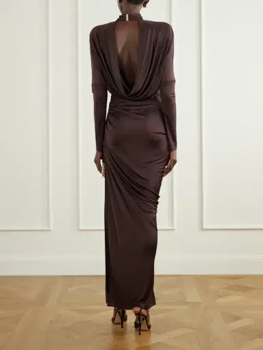 Balmain Draped Jersey Turtleneck Maxi Dress | Thumbnail 3