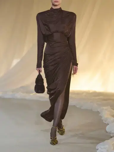 Balmain Draped Jersey Turtleneck Maxi Dress | Thumbnail 5