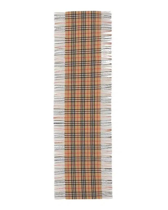 Burberry Vintage Check Fringe Cashmere Scarf