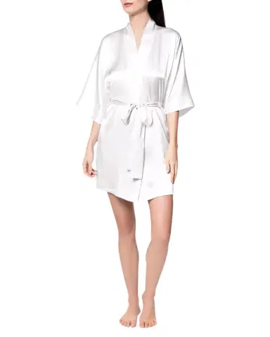 Christine Lingerie Solid Silk Short Robe | Thumbnail 1