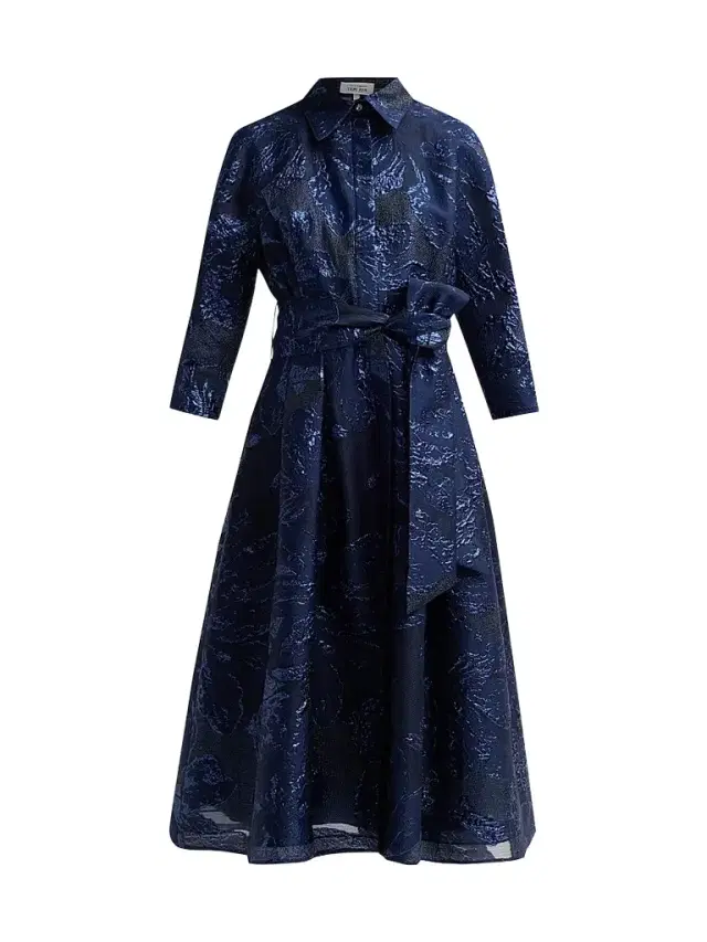 Teri Jon by Rickie Freeman Women's Metallic Jacquard Belted Midi Cocktail Shirtdress