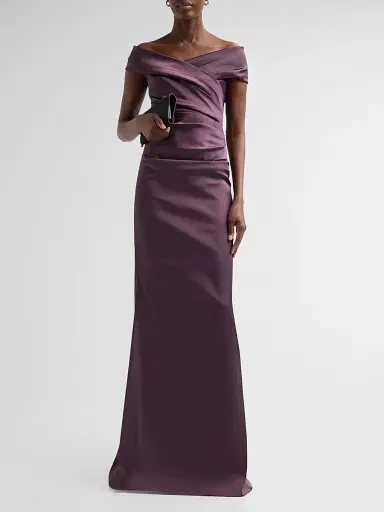 Teri Jon by Rickie Freeman Women's Off-The-Shoulder Ruched Satin Gown | Thumbnail 2