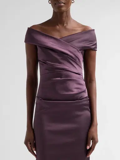 Teri Jon by Rickie Freeman Women's Off-The-Shoulder Ruched Satin Gown | Thumbnail 5