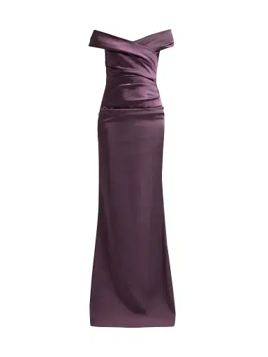 Teri Jon by Rickie Freeman Women's Off-The-Shoulder Ruched Satin Gown | Thumbnail 1