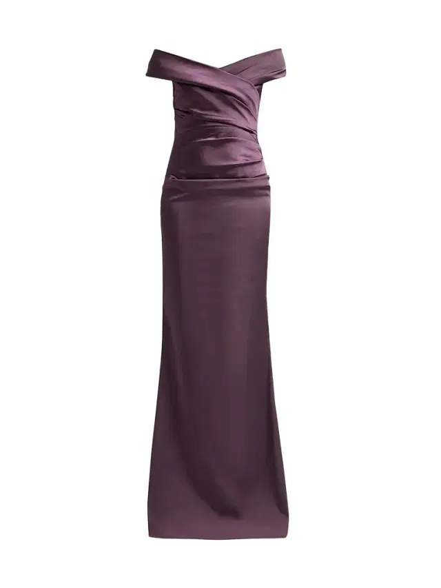 Teri Jon by Rickie Freeman Women's Off-The-Shoulder Ruched Satin Gown