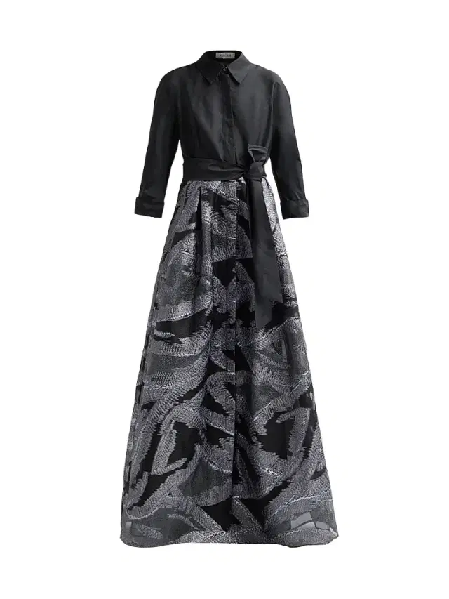Teri Jon by Rickie Freeman Women's Metallic Organza Taffeta Shirtwaist Gown