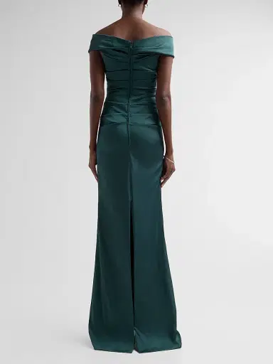 Teri Jon by Rickie Freeman Women's Off-The-Shoulder Ruched Satin Gown | Thumbnail 3