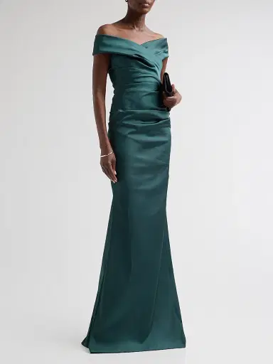 Teri Jon by Rickie Freeman Women's Off-The-Shoulder Ruched Satin Gown | Thumbnail 4