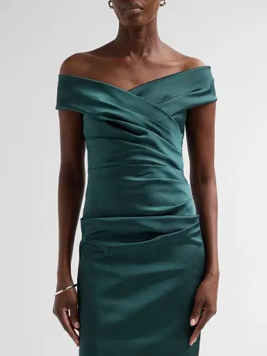 Teri Jon by Rickie Freeman Women's Off-The-Shoulder Ruched Satin Gown | Thumbnail 5