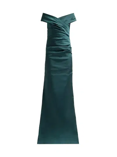 Teri Jon by Rickie Freeman Women's Off-The-Shoulder Ruched Satin Gown | Thumbnail 1