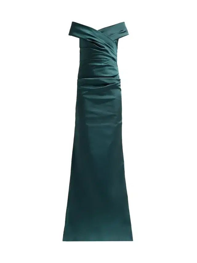Teri Jon by Rickie Freeman Women's Off-The-Shoulder Ruched Satin Gown